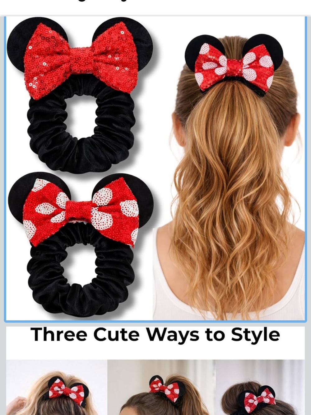 Disney Minnie Scrunchie Hair Tie with Red Polka Dot Bow and Ears